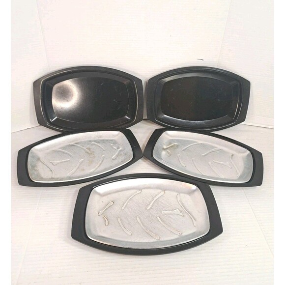 5 Nordic Ware Platter Holders + 3 Metal Insert Steak Fajita Sizzle Plates Dish - Picture 2 of 5